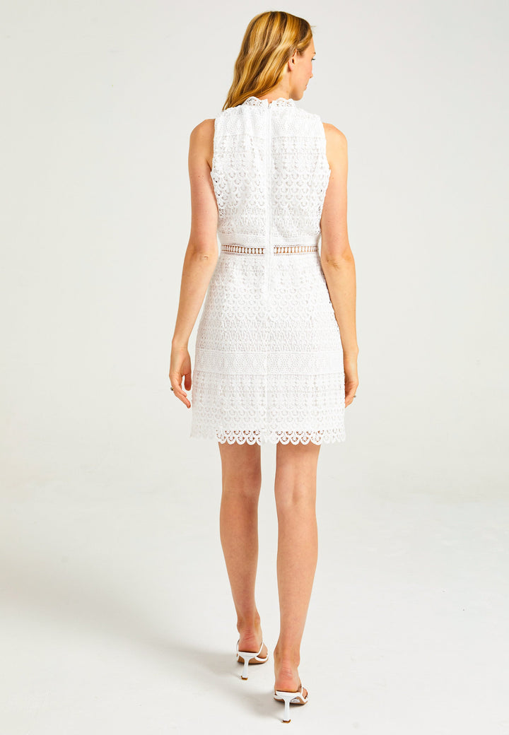 White Broderie Lace Mini Shift Dress - jqwholesale.com