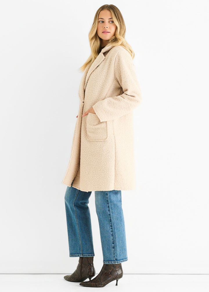 Beige Shearling Mid Length Double Breasted Jacket - jqwholesale.com