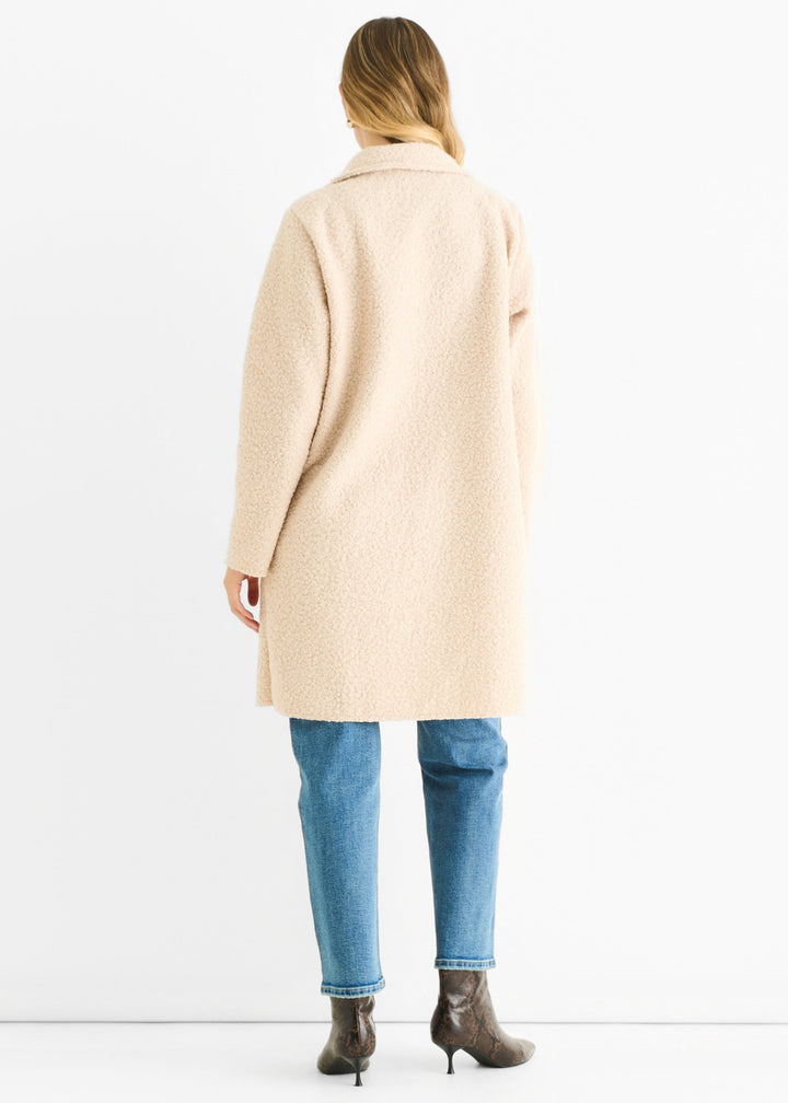 Beige Shearling Mid Length Double Breasted Jacket - jqwholesale.com