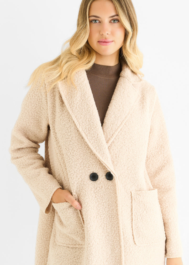 Beige Shearling Mid Length Double Breasted Jacket - jqwholesale.com