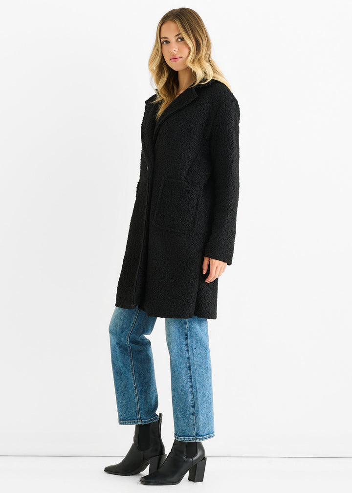 Black Shearling Mid Length Double Breasted Jacket - jqwholesale.com