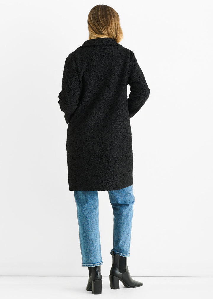 Black Shearling Mid Length Double Breasted Jacket - jqwholesale.com