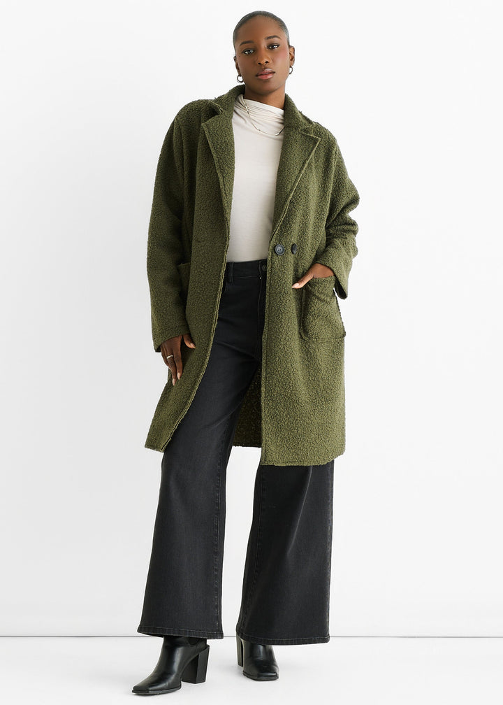 Khaki Shearling Mid Length Double Breasted Jacket - jqwholesale.com