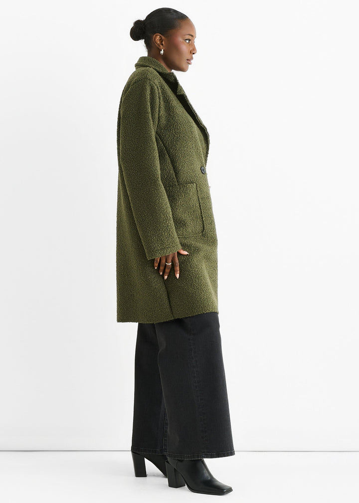 Khaki Shearling Mid Length Double Breasted Jacket - jqwholesale.com