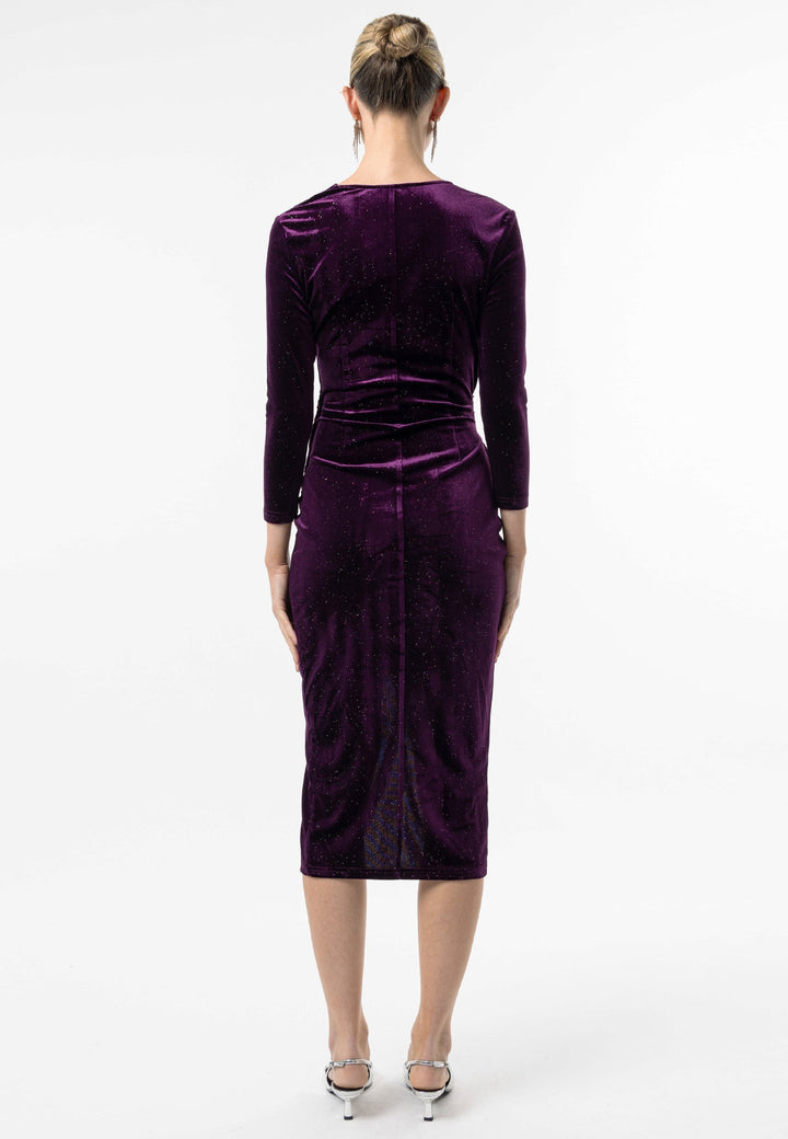 (5p. Pack) Shimmer Velvet 3/4 Sleeve Midi Wrap Dress - jqwholesale.com