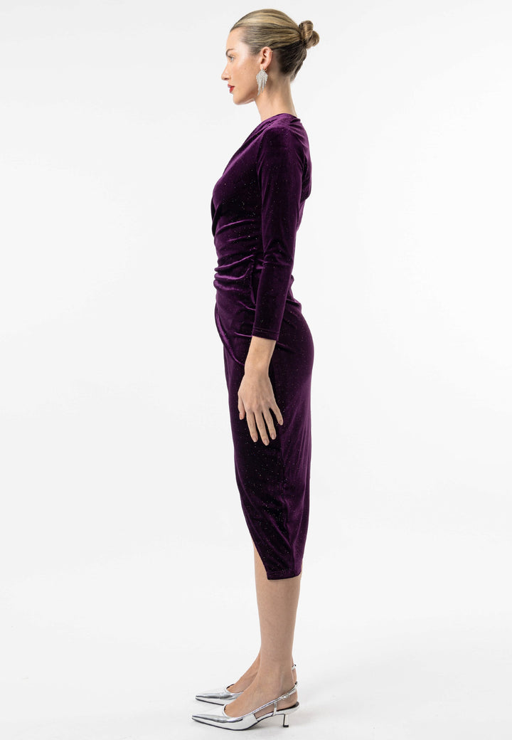 (5p. Pack) Shimmer Velvet 3/4 Sleeve Midi Wrap Dress - jqwholesale.com