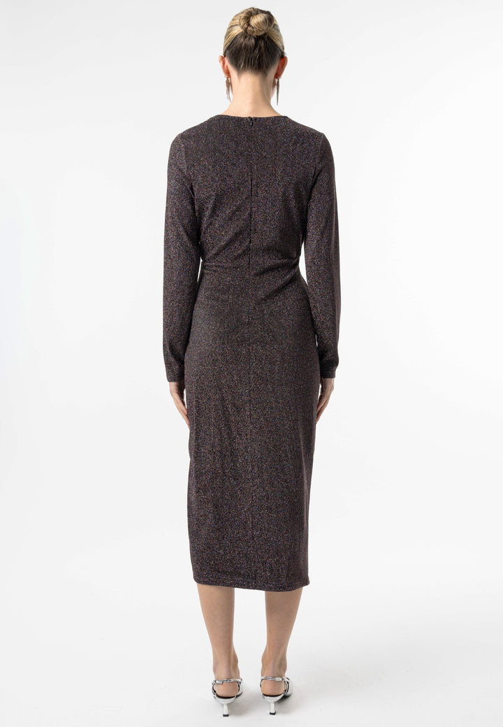(5p. Pack) Metallic Long Sleeve Faux Wrap Midi Dress - jqwholesale.com