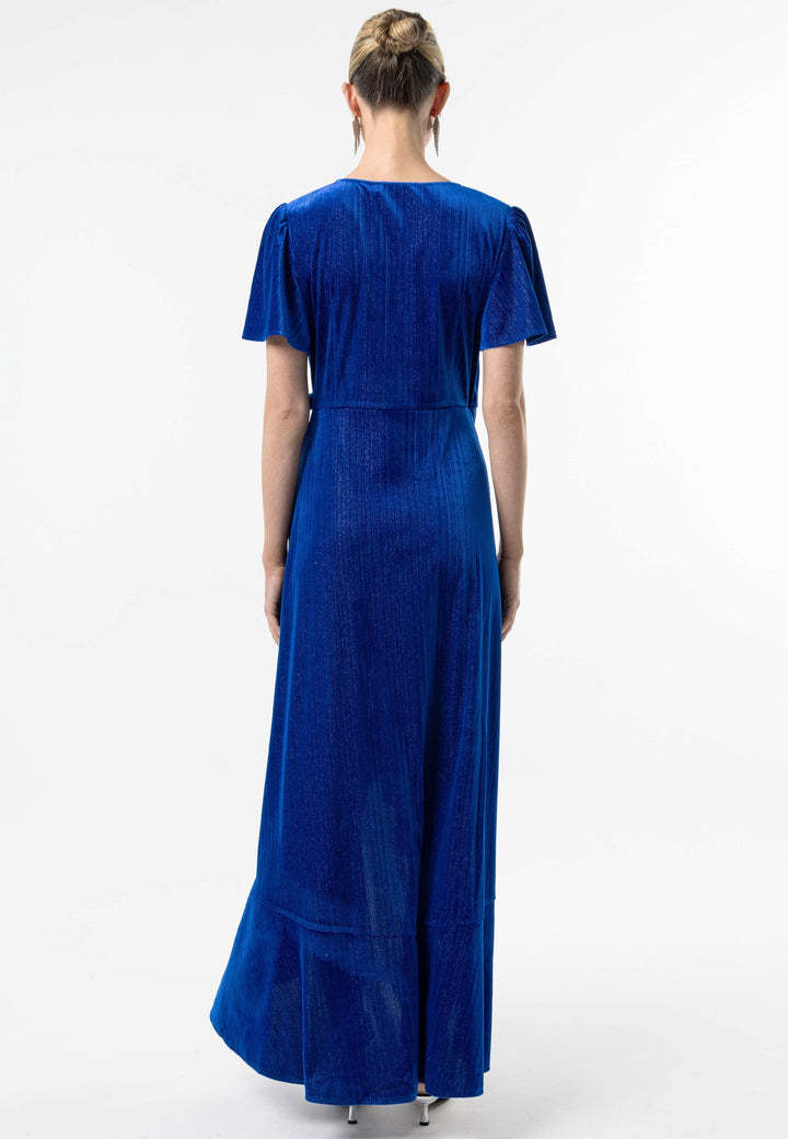 (5P. PACK) Glitter Velvet Wrap Dress with Ruffle Hem - jqwholesale.com
