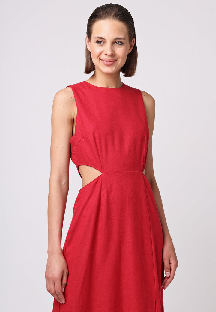 (5P. Pack) Linen Midi Dress with Side Cut Outs - jqwholesale.com