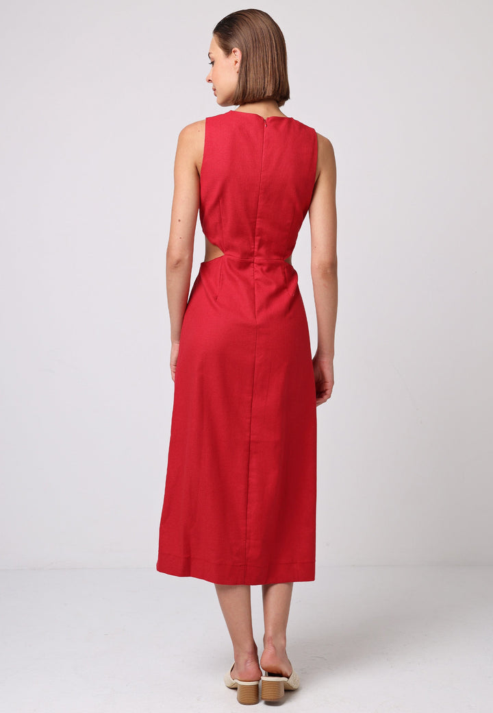 (5P. Pack) Linen Midi Dress with Side Cut Outs - jqwholesale.com