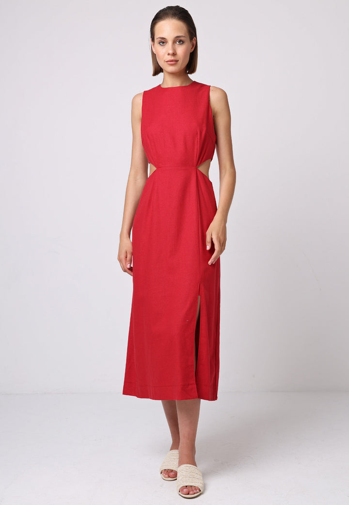 (5P. Pack) Linen Midi Dress with Side Cut Outs - jqwholesale.com
