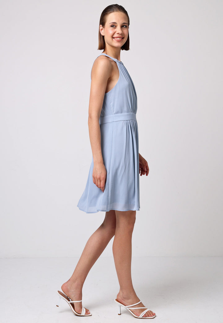 (5P. PACK) Chiffon Halter Neck Mini Dress in Dusty Blue - jqwholesale.com