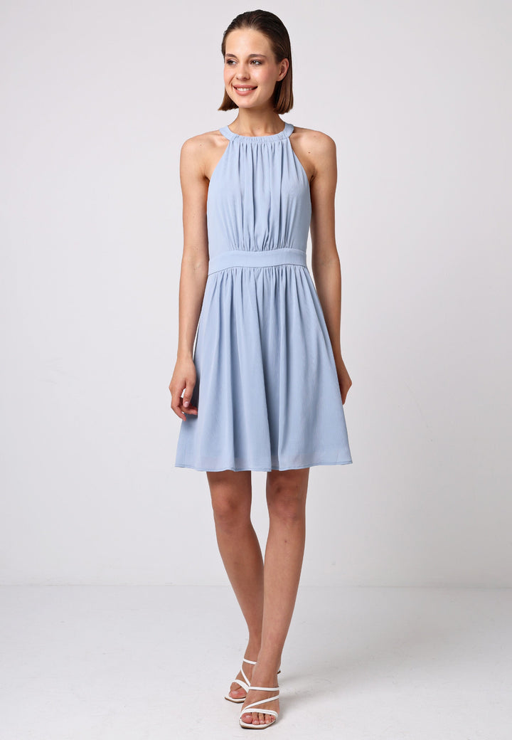 (5P. PACK) Chiffon Halter Neck Mini Dress in Dusty Blue - jqwholesale.com