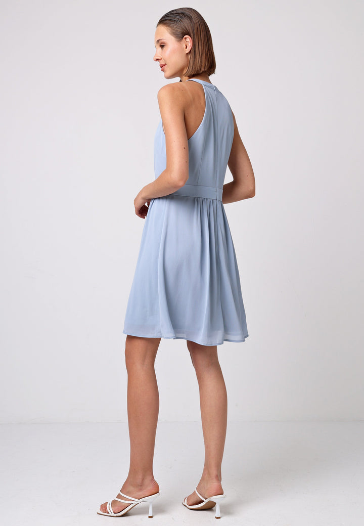 (5P. PACK) Chiffon Halter Neck Mini Dress in Dusty Blue - jqwholesale.com