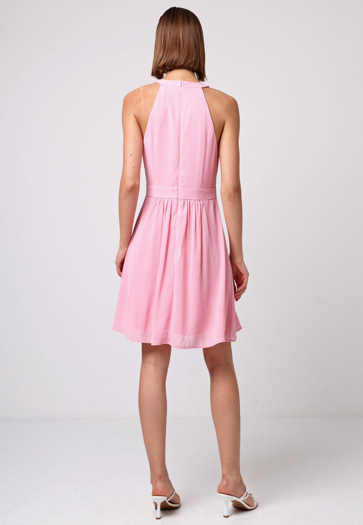 (5P. PACK) Chiffon Halter Neck Mini Dress in Pink - jqwholesale.com