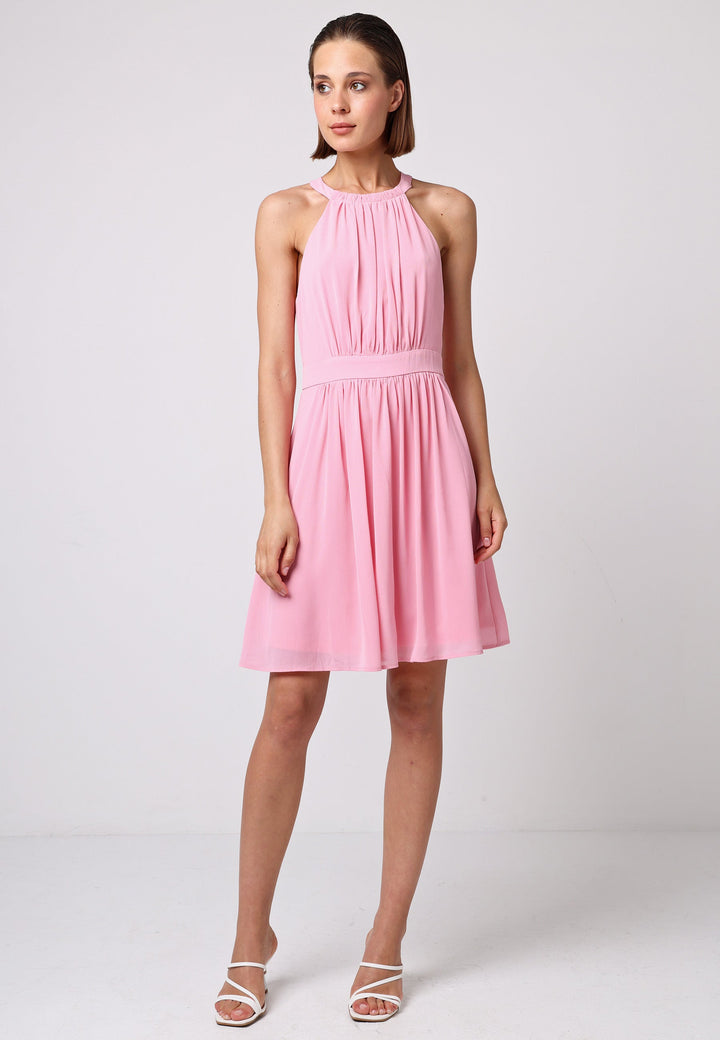 (5P. PACK) Chiffon Halter Neck Mini Dress in Pink - jqwholesale.com