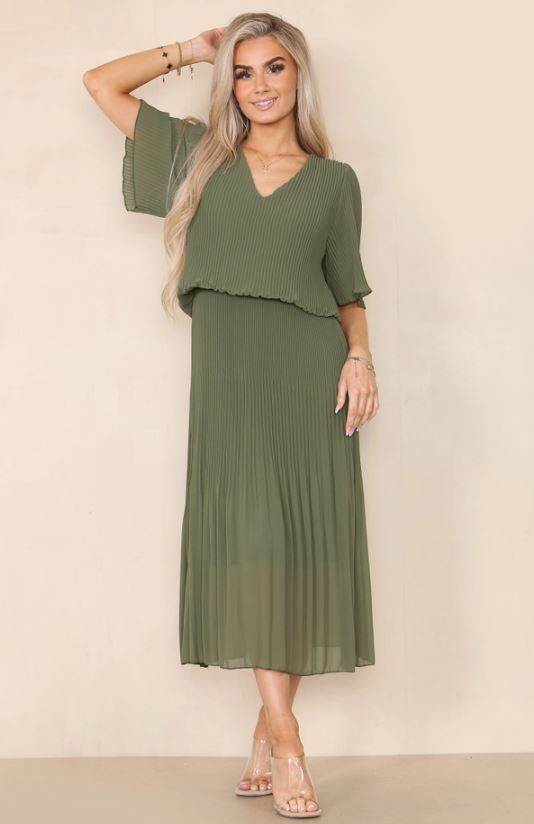 Plain Plissee Pleated Layered Maxi Dress