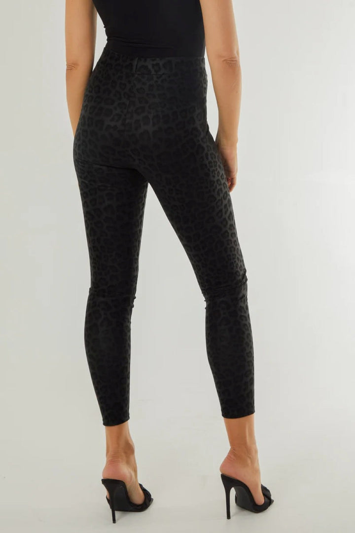 Black Leopard Print Leather Look Leggings - jqwholesale.com