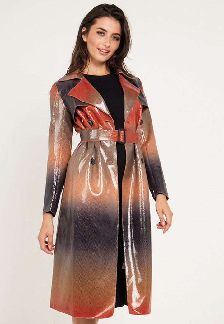(5p. Pack) PU Snake Skin Textured Trench Coat - jqwholesale.com