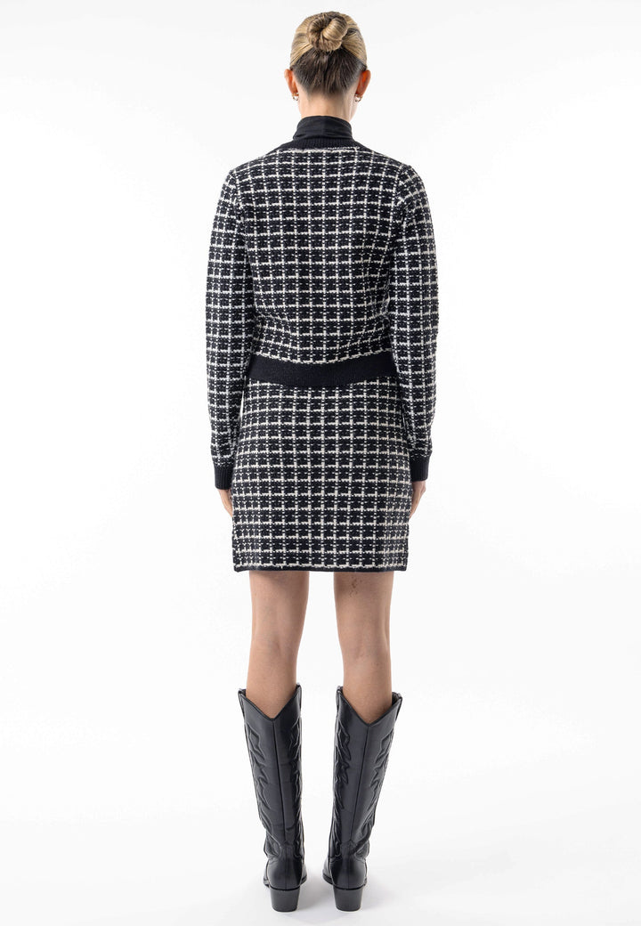 Checkered Knit Cardigan and Skirt Co-Ord Set in Black & White - jqwholesale.com