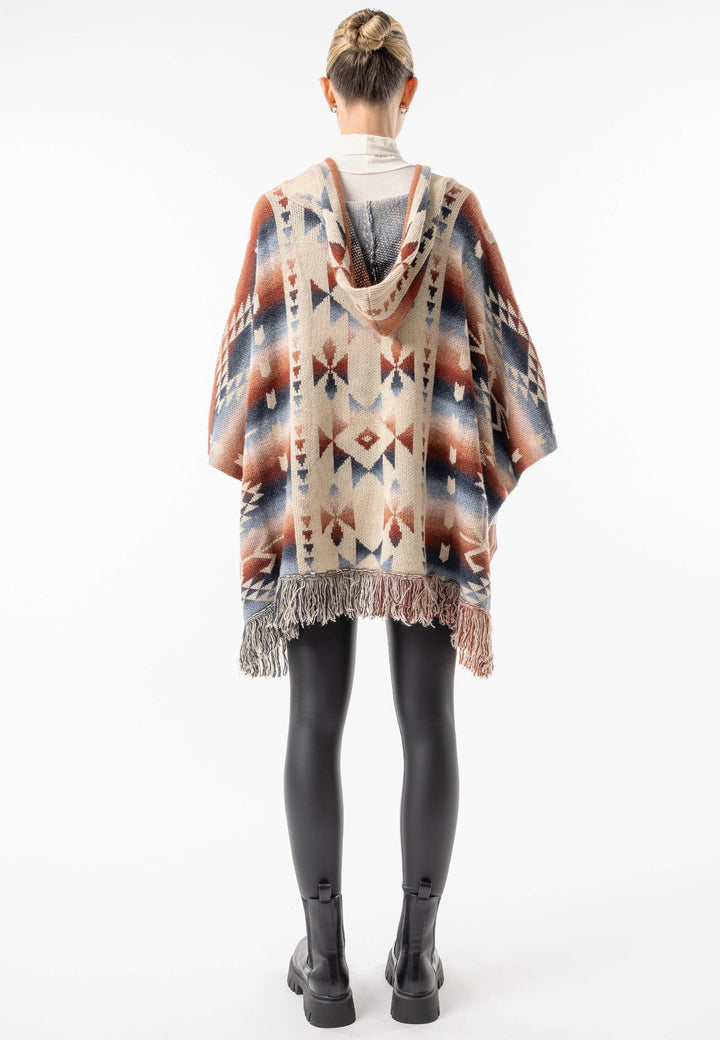(2P. PACK) Californian Hooded Batwing Poncho with Fringe - jqwholesale.com