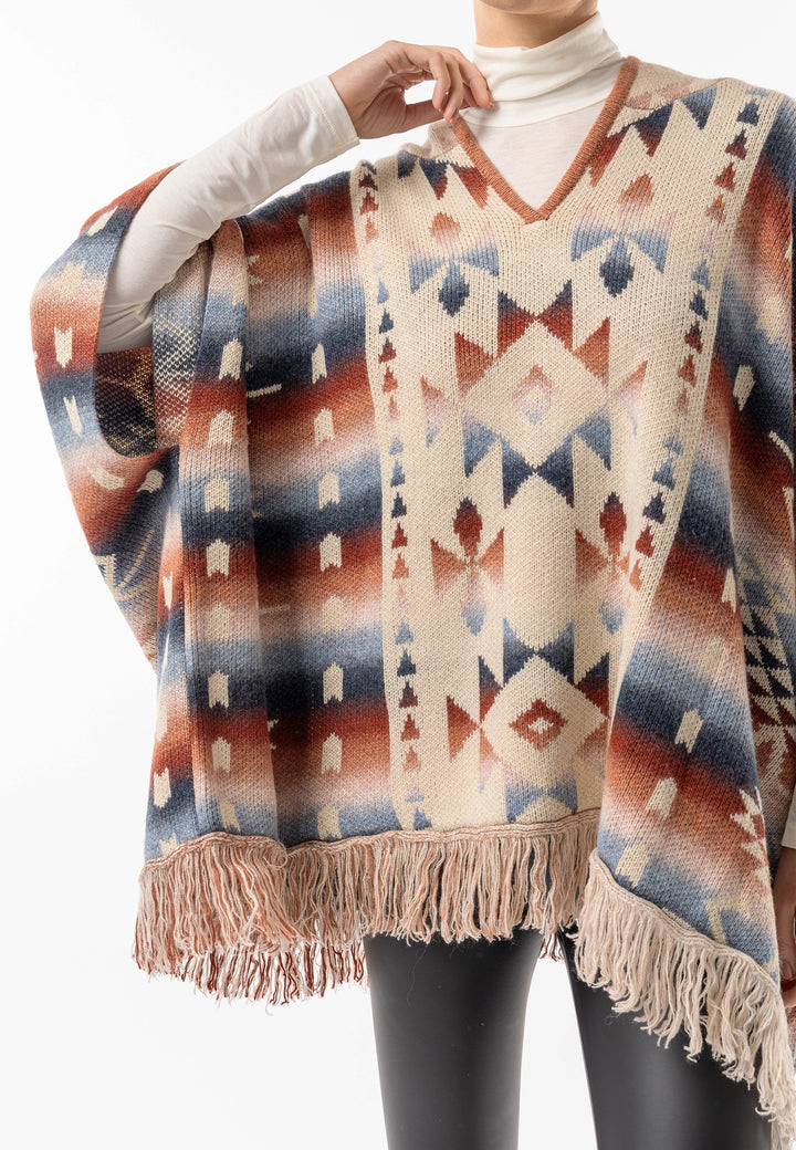 (2P. PACK) Californian Hooded Batwing Poncho with Fringe - jqwholesale.com