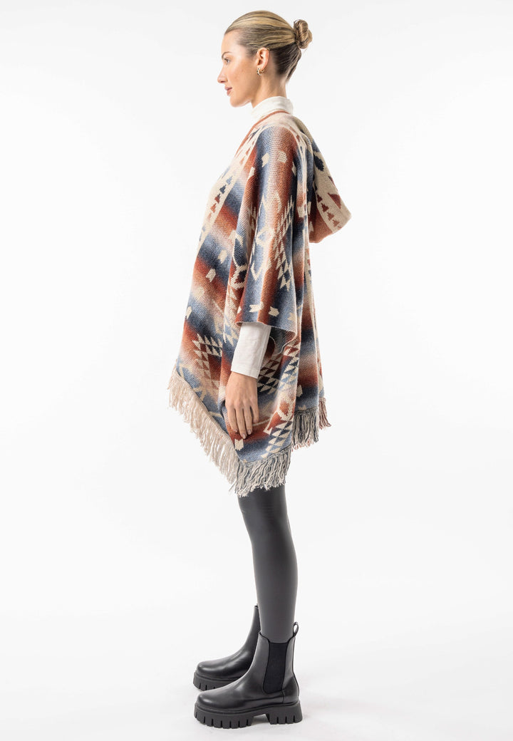 (2P. PACK) Californian Hooded Batwing Poncho with Fringe - jqwholesale.com
