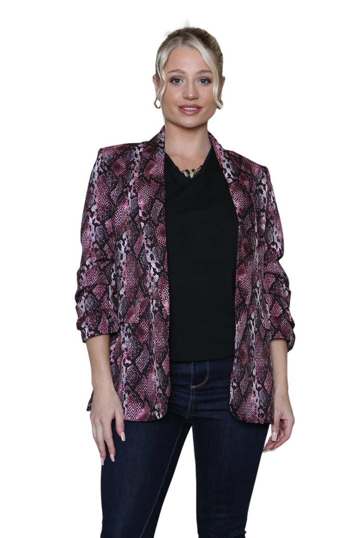 (6P.PACK) Oversized Reptile Print Rouched Sleeve Blazer