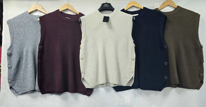 Ribbed Detailed Side Buttoned Slip Knit (2p.pack)
