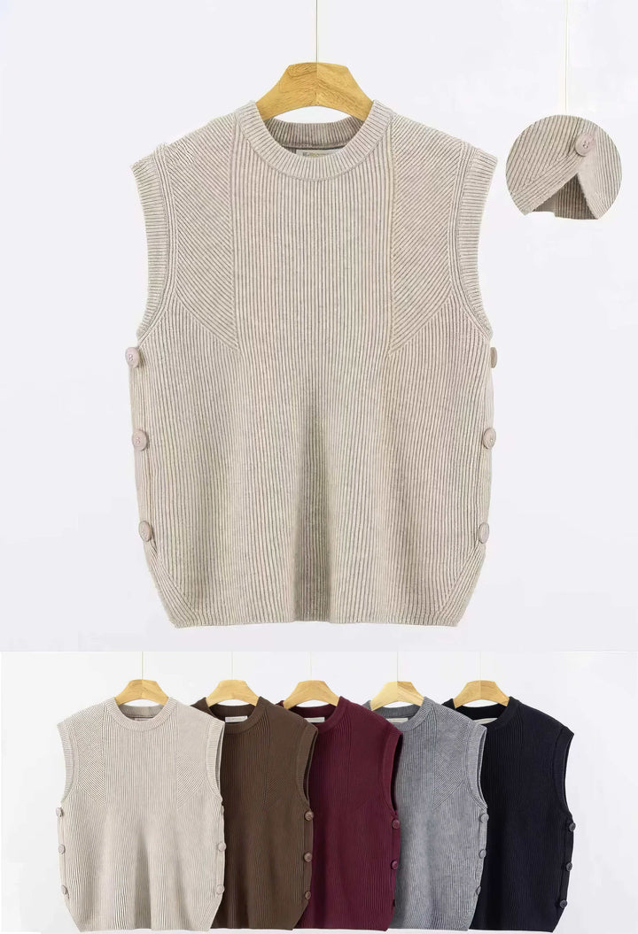 Ribbed Detailed Side Buttoned Slip Knit (2p.pack)