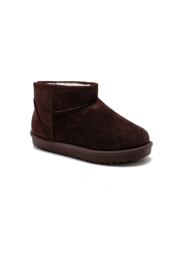 BROWN FAUX SUEDE ULTRA MINI COZY SNOW ANKLE BOOTS (PACK OF 12 PAIRS UK3-UK8) - jqwholesale.com