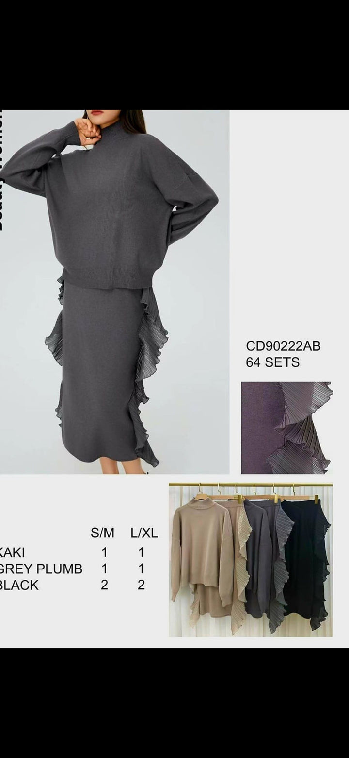 Knitted Co-ord Two Piece Set with Frilled Edge (2p.pack)
