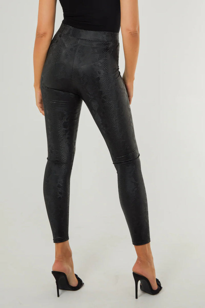 Black Snake Print Leather Leggings - jqwholesale.com