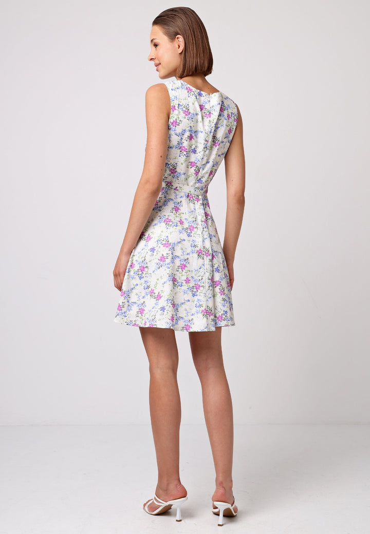 (5P. PACK) Skater Mini Dress with Tie Belt in White Floral - jqwholesale.com