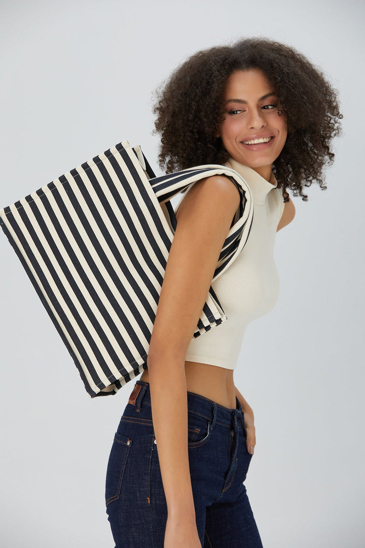 Black & White Striped Canvas Tote Bag