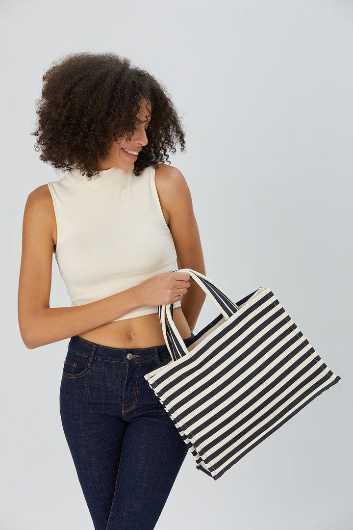 Black & White Striped Canvas Tote Bag
