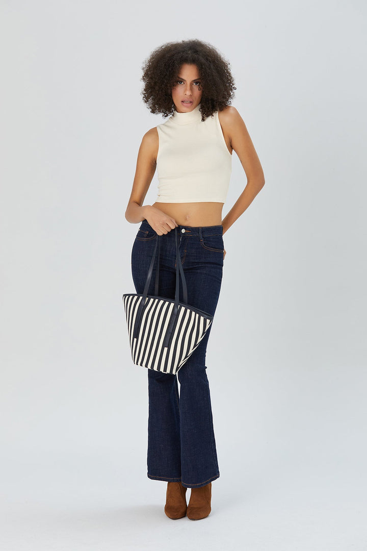 Black & White Striped Canvas Tote Bag