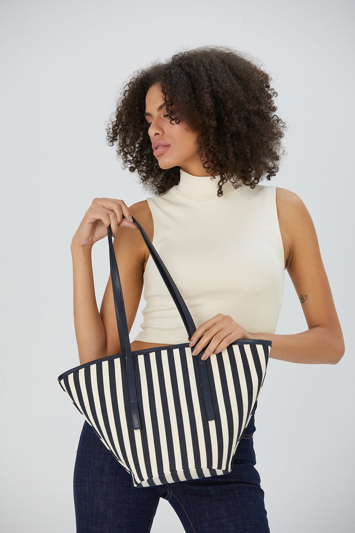 Black & White Striped Canvas Tote Bag