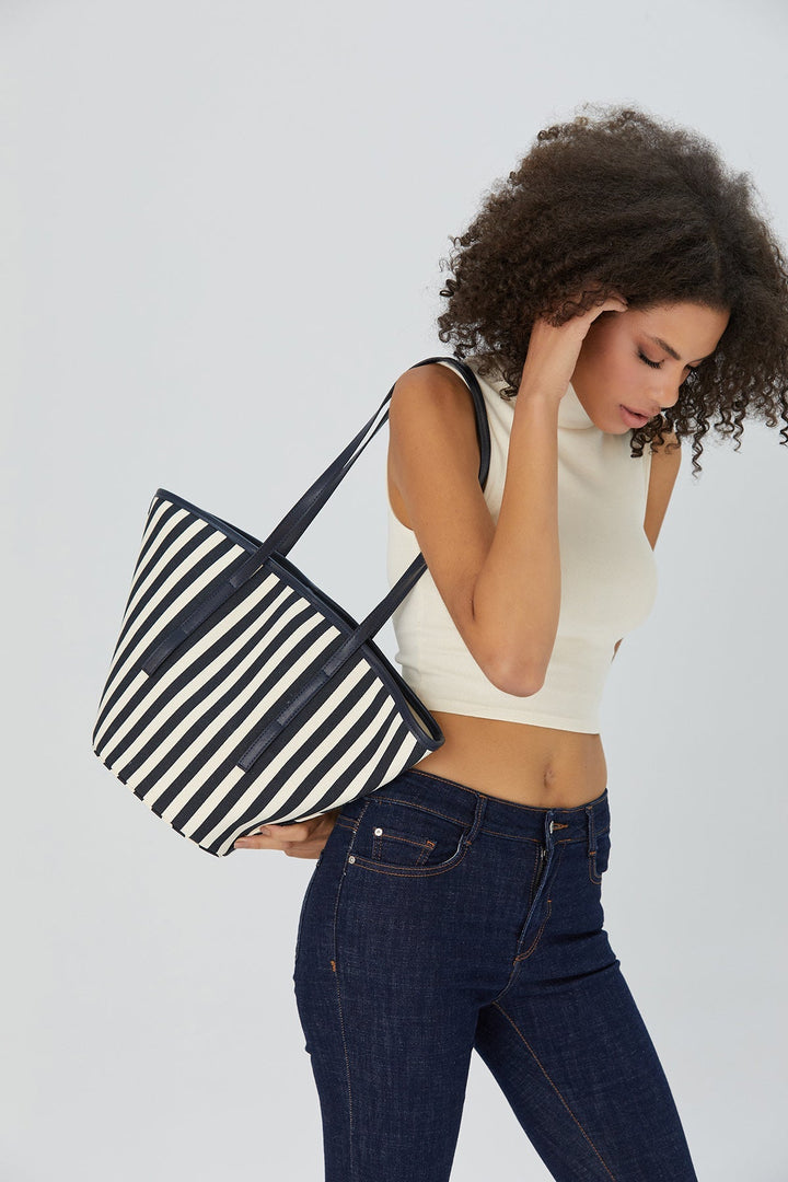Black & White Striped Canvas Tote Bag