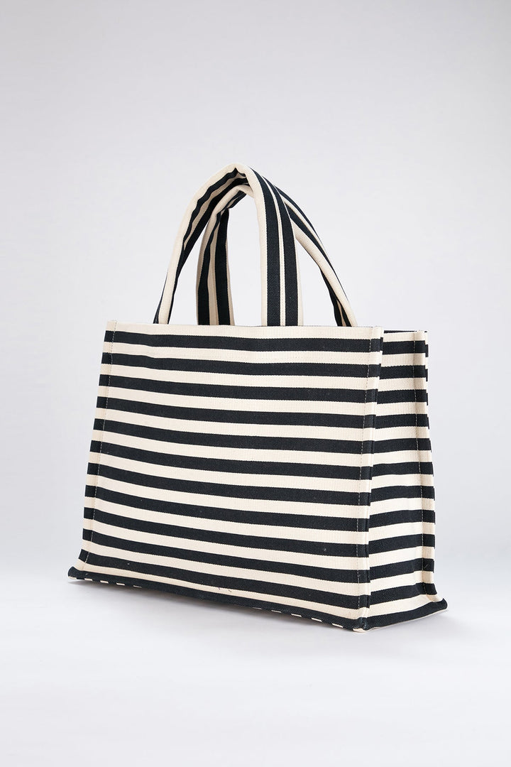 Black & White Striped Canvas Tote Bag