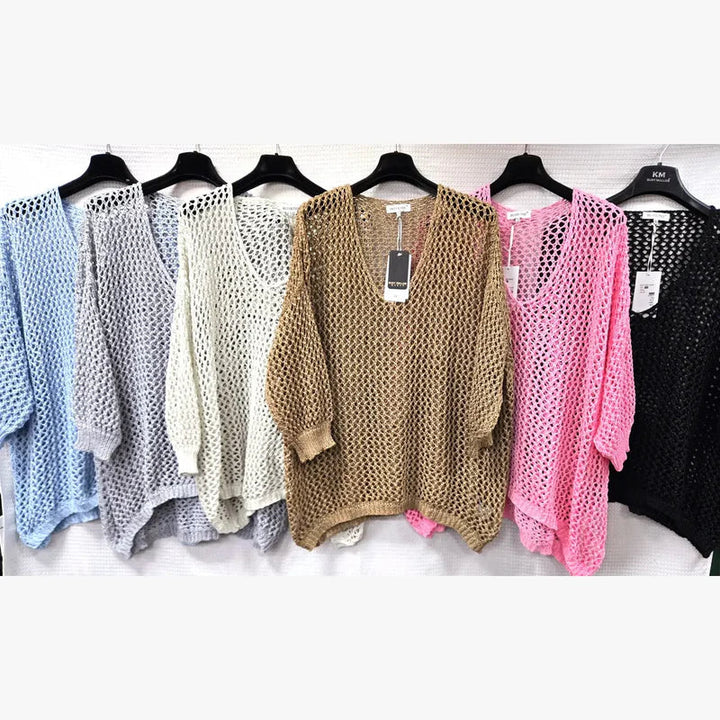 V Neck Crochet Knit