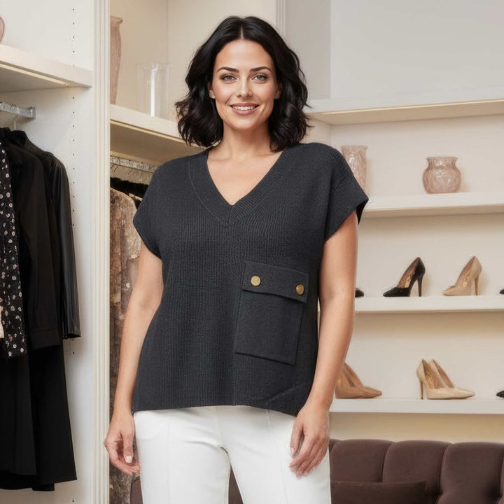 V Ribbed Pocket Sleeveless Knit