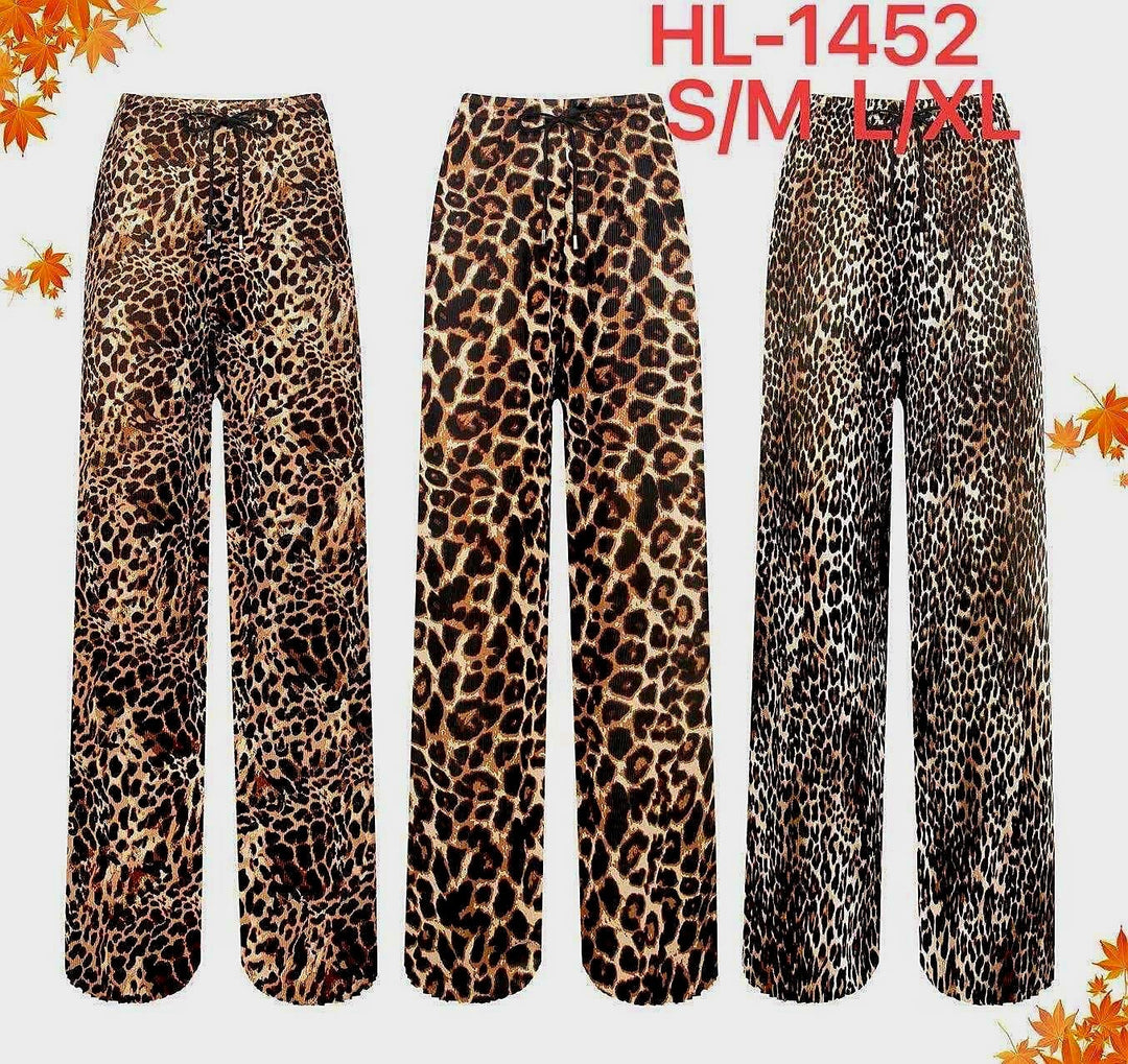 Leopard Plisse Wide Leg Elasticated Trousers (12P.PACK) - jqwholesale.com