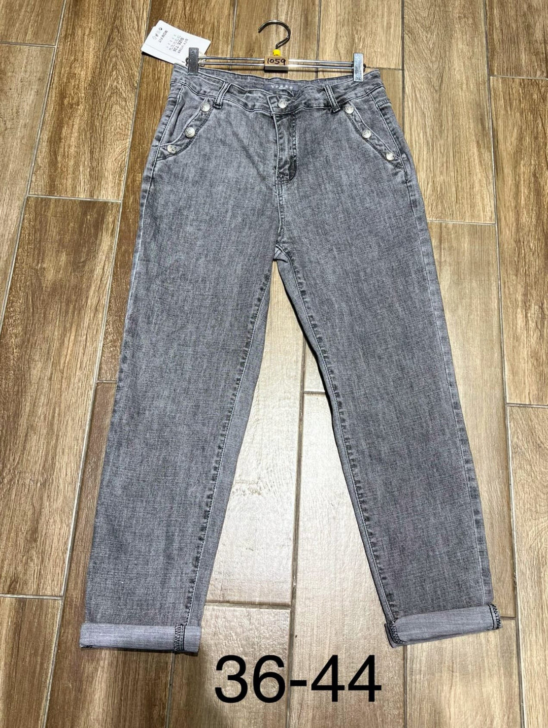 Grey Turn up Denim Jeans with Silver Stud Pocket Detail (10P.PACK) - jqwholesale.com