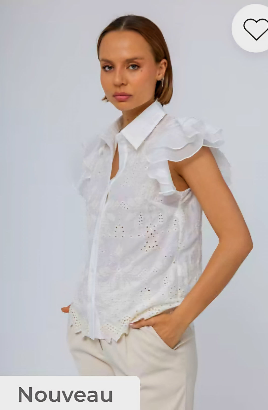 Anglaise Frill Short Sleeve Pure Cotton Shirt (2P.PACK) - jqwholesale.com