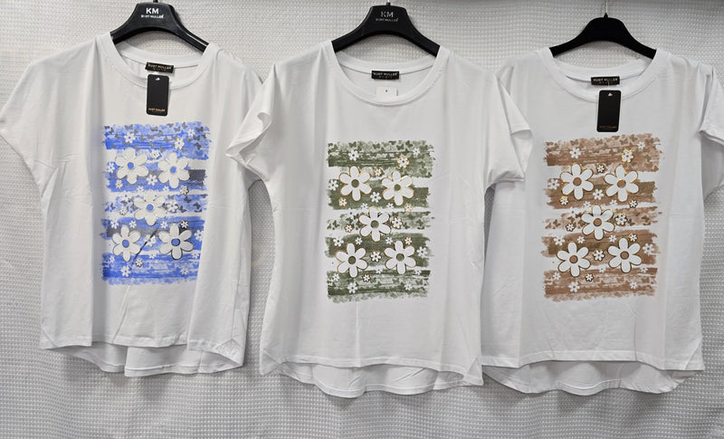 Daisy Metallic Cotton T-shirt Top (2P.PACK)