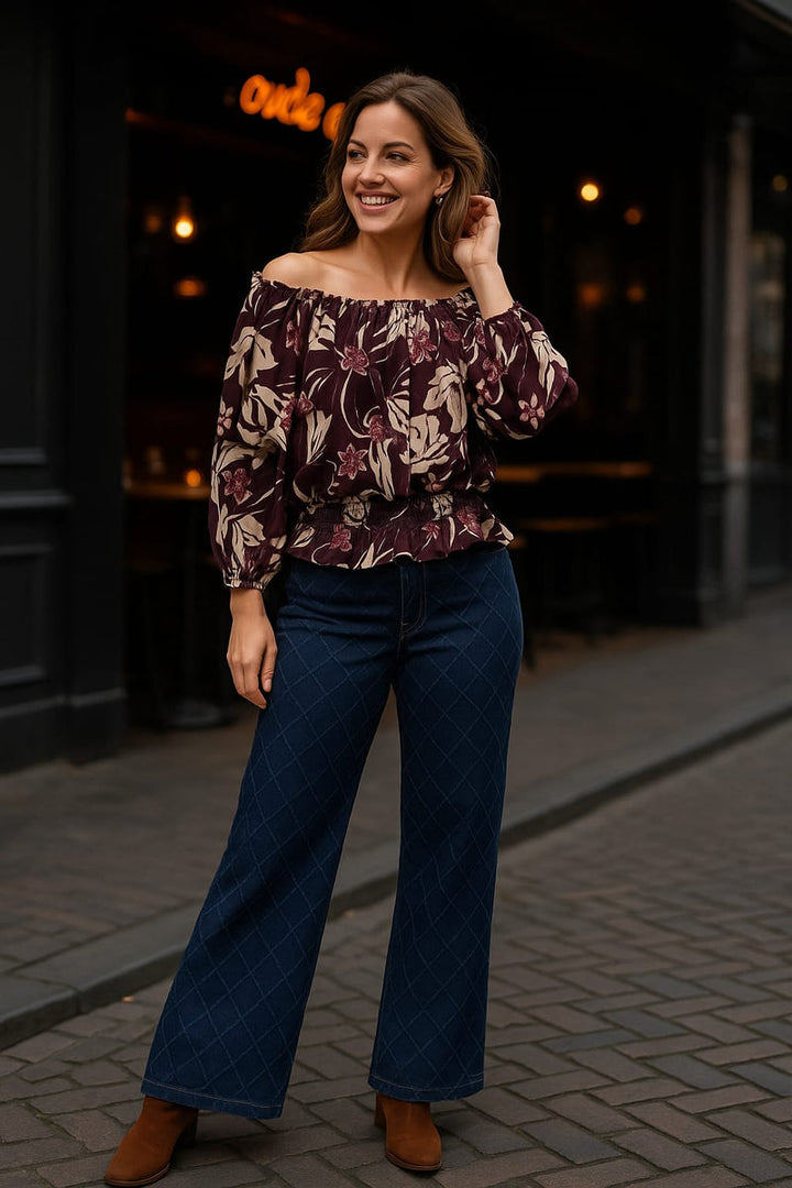 Wide Leg Textured Diamond Indigo Voggo Jeans (5P. PACK)