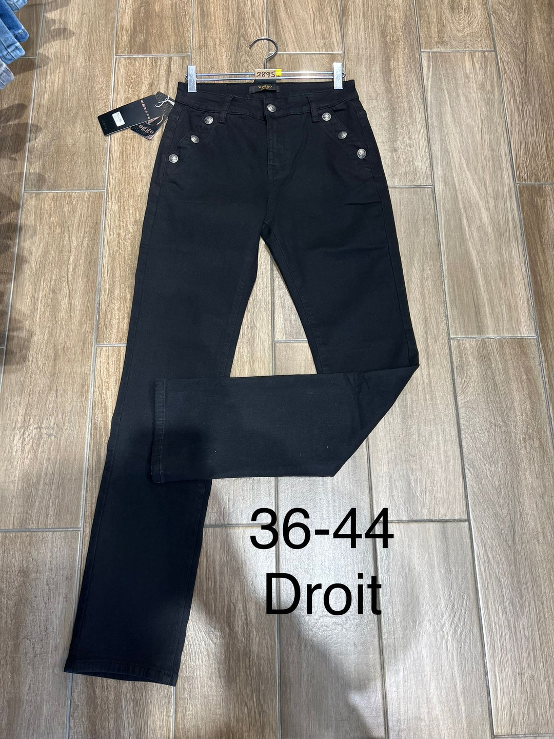 Voggo side silver hip button straight leg Black jeans (5p.pack) - jqwholesale.com