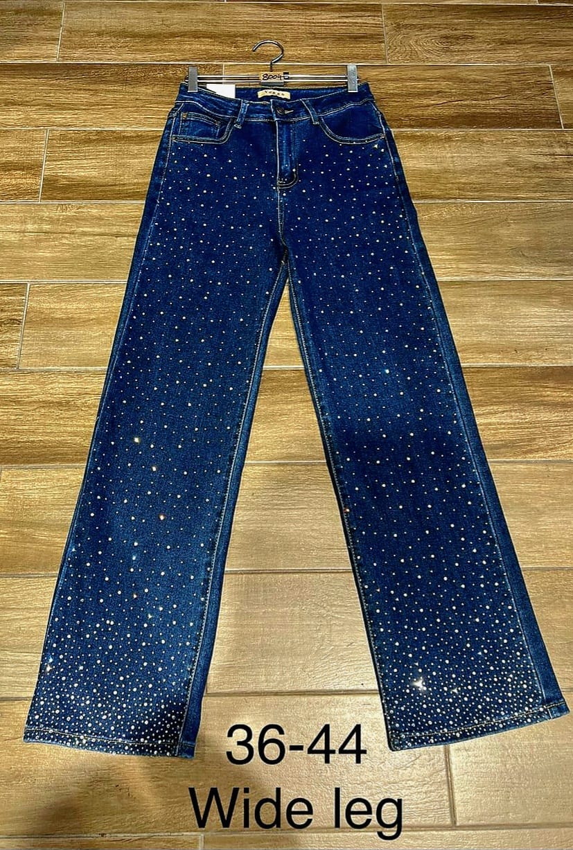 Crystal Embellished Voggo Wide Leg Indigo Jeans (5p.pack) - jqwholesale.com