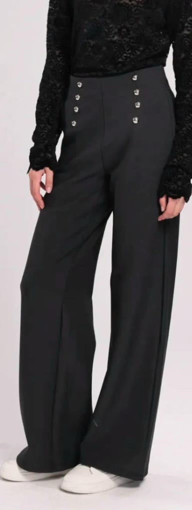 Silver Button Wide Leg Bi Stretch Trousers (4P.PACK)